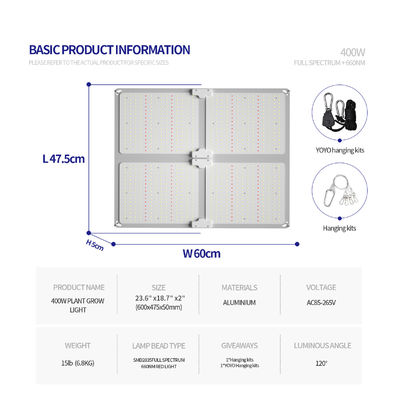 400W Puissance de sortie Full Spectrum LED Grow Light avec hauteur de suspension réglable pour la croissance des plantes d'intérieur