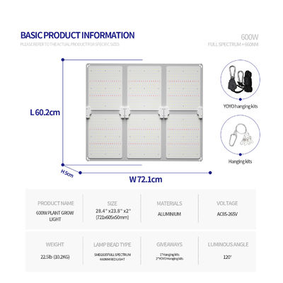 Lumière de croissance LED à spectre complet de 600 W avec fonction d'atténuation pour une croissance optimale des plantes