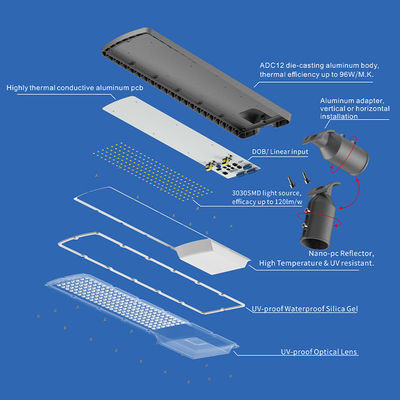 Éclairage de rue LED à haute luminosité IP66 imperméable à l'eau avec température de couleur réglable 3000K-6500K pour les autoroutes et les parkings