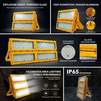 Projecteur LED antidéflagrant étanche IP65 600W -40C/60C LUMILEDS LM-80 ATEX IIb T6 WF2 pour zones dangereuses