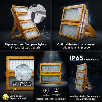 Projecteur antidéflagrant LED 300W longue durée 50000H 30 60 90 faisceaux LUMILEDS LM-80 ATEX IIb T6 IP65 luminaire dangereux