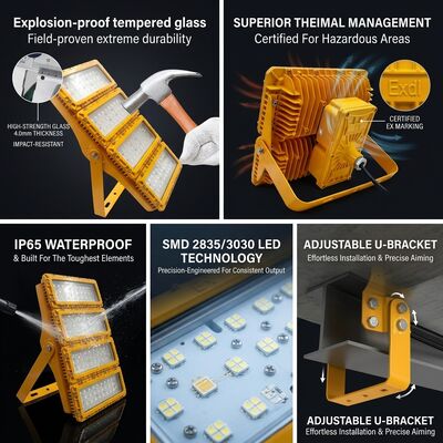 Zone 1 Zone 2 300W LED éclairage à l'épreuve de l'explosion LED LUMILEDS LM-80 ATEX IIb T6 Poussière de gaz IP65