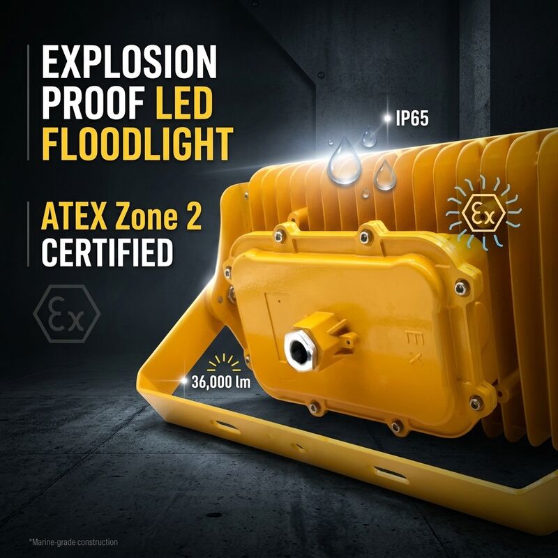 Projecteur LED antidéflagrant 600W, plate-forme structurelle à montage sur bride à 90 °, éclairage jaune ATEX IIB T6 IP65 RFEPL8280