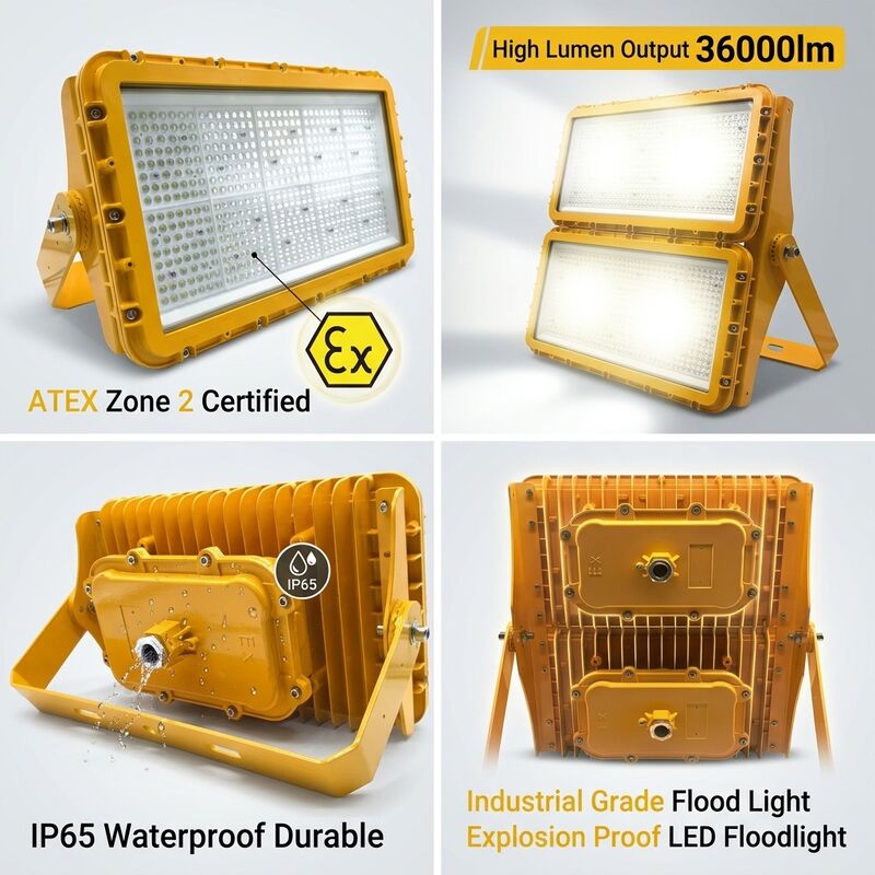 Projecteur LED antidéflagrant 600 W ATEX Zone 21 Zone 22 Anti-poussière Antistatique 78 000 lm IP66 Éclairage en aluminium