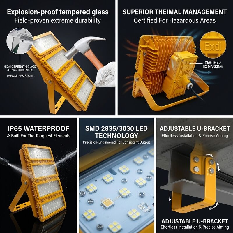 Zone 1 Zone 2 300W LED éclairage à l'épreuve de l'explosion LED LUMILEDS LM-80 ATEX IIb T6 Poussière de gaz IP65